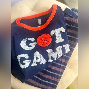 Gymboree boys pajamas with Got Game basketball graphic in blue & orange